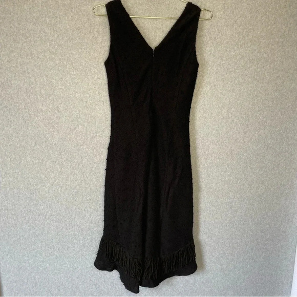 Nanette Lepore Textured Vegan Suede Fringe V Neck Sleeveless Maxi Dress - Picture 3 of 9